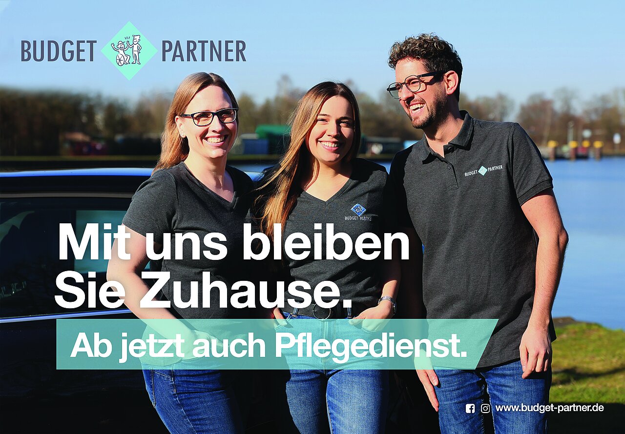 Plakatmotiv von Budget Partner; wirbt für Pflegedienst.