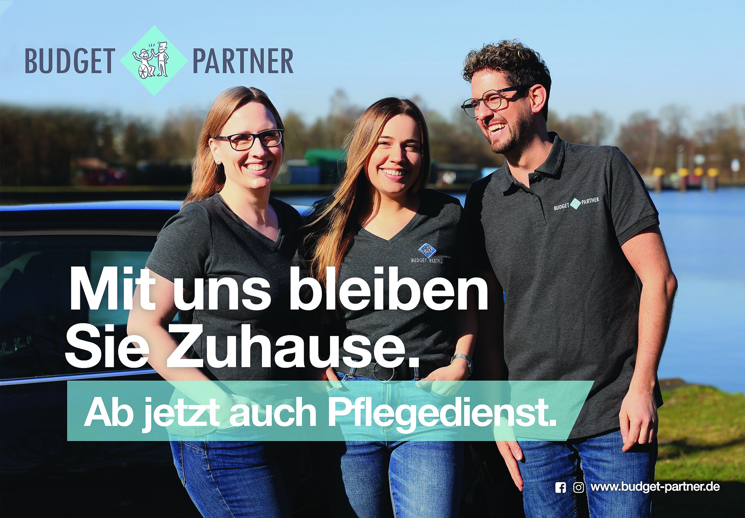 Plakatmotiv von Budget Partner; wirbt für Pflegedienst.