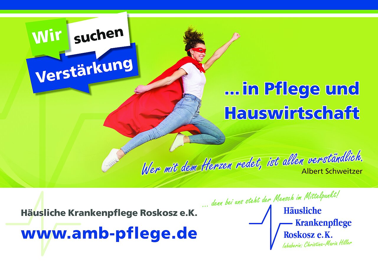 Plakatmotiv von häusliche Krankenpflege Roskoz; suchen nach Verstärkung