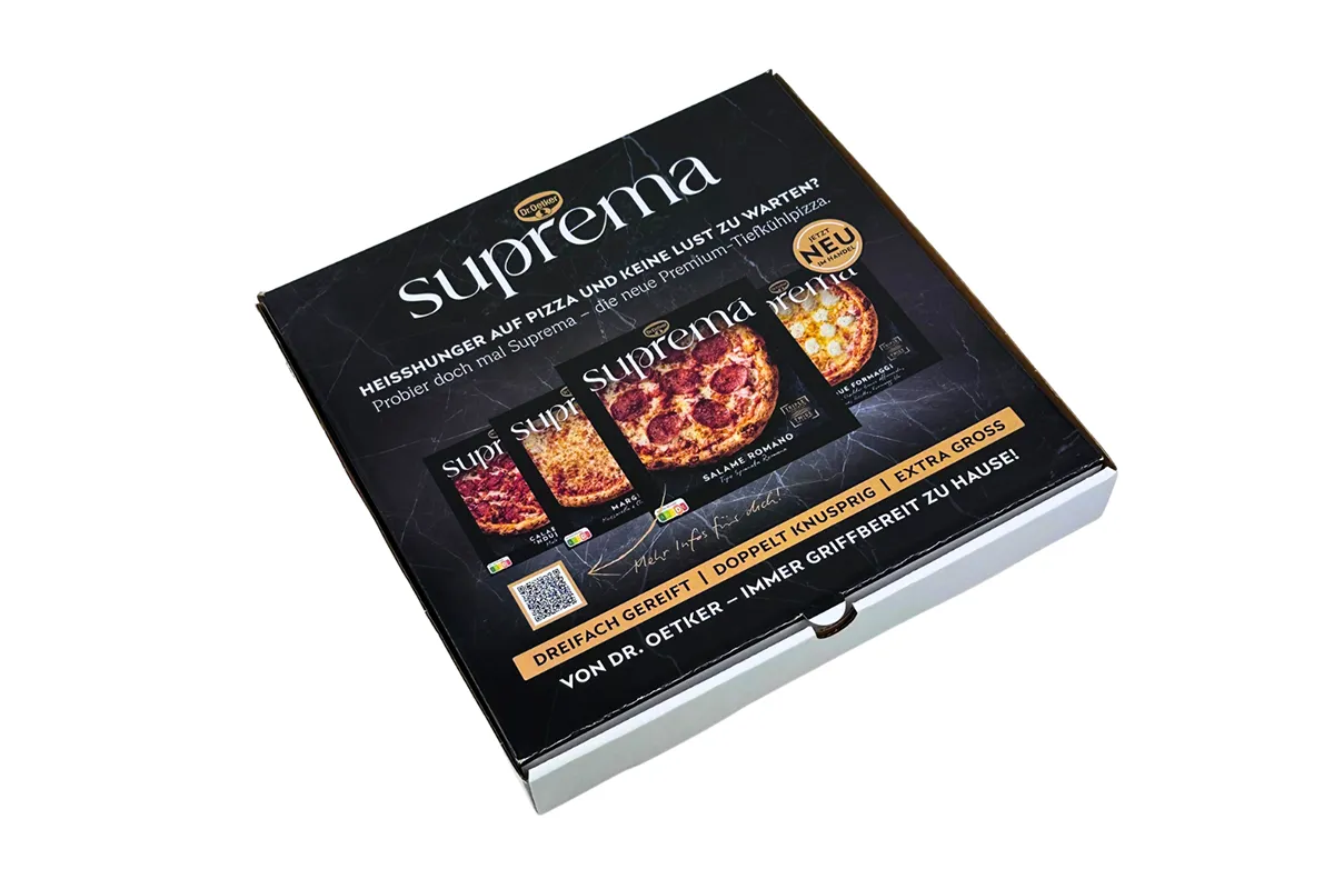 Beispiel Pizzakartonwerbung Firma Suprema